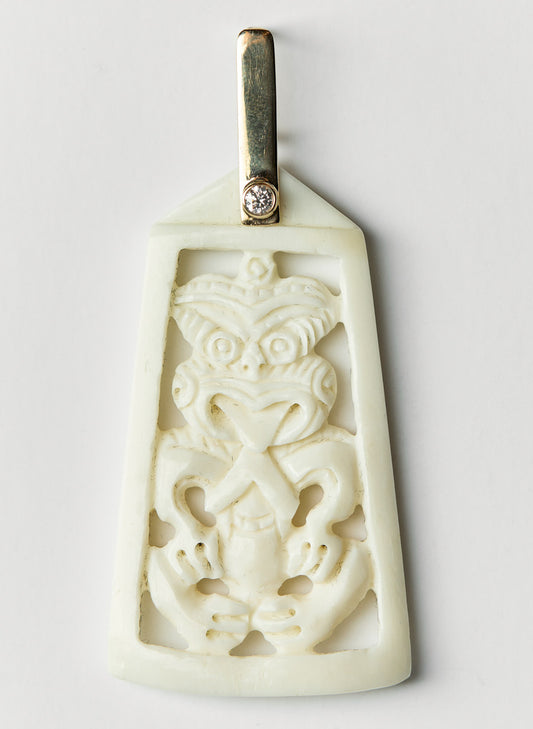 Handcarved Bone Pendant, 14k gold