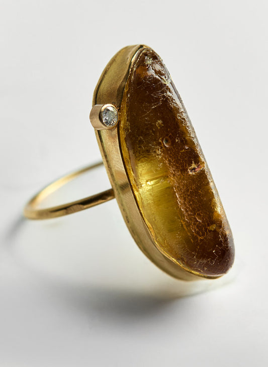 Amber and 14k Gold Ring