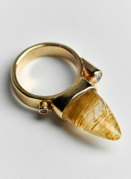 Rudilated Quartz Ring, 14k Gold