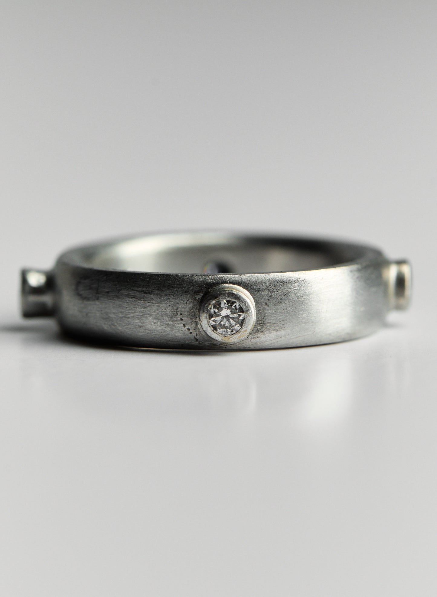 Brushed White Gold Band with Diamonds