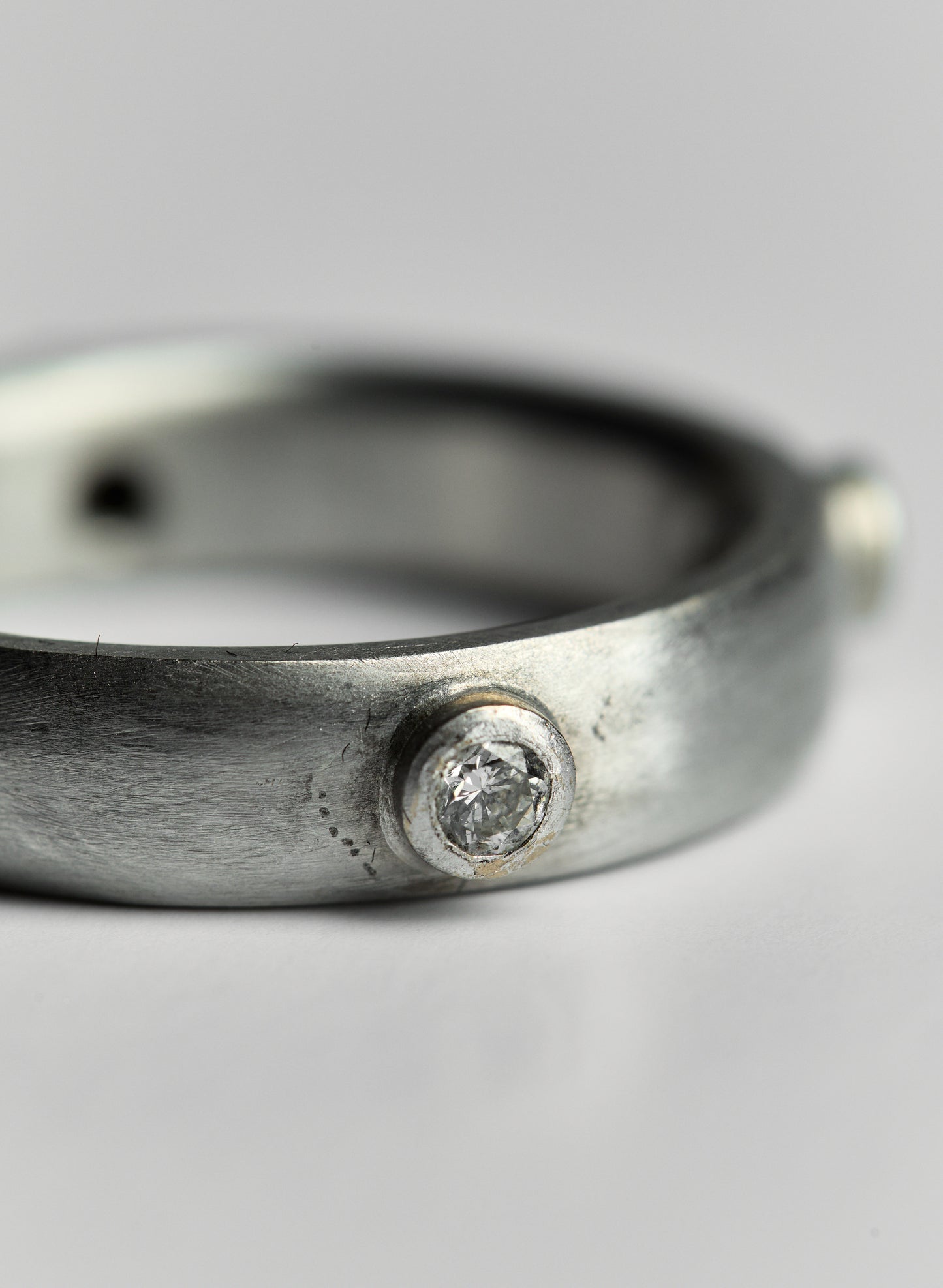 Brushed White Gold Band with Diamonds